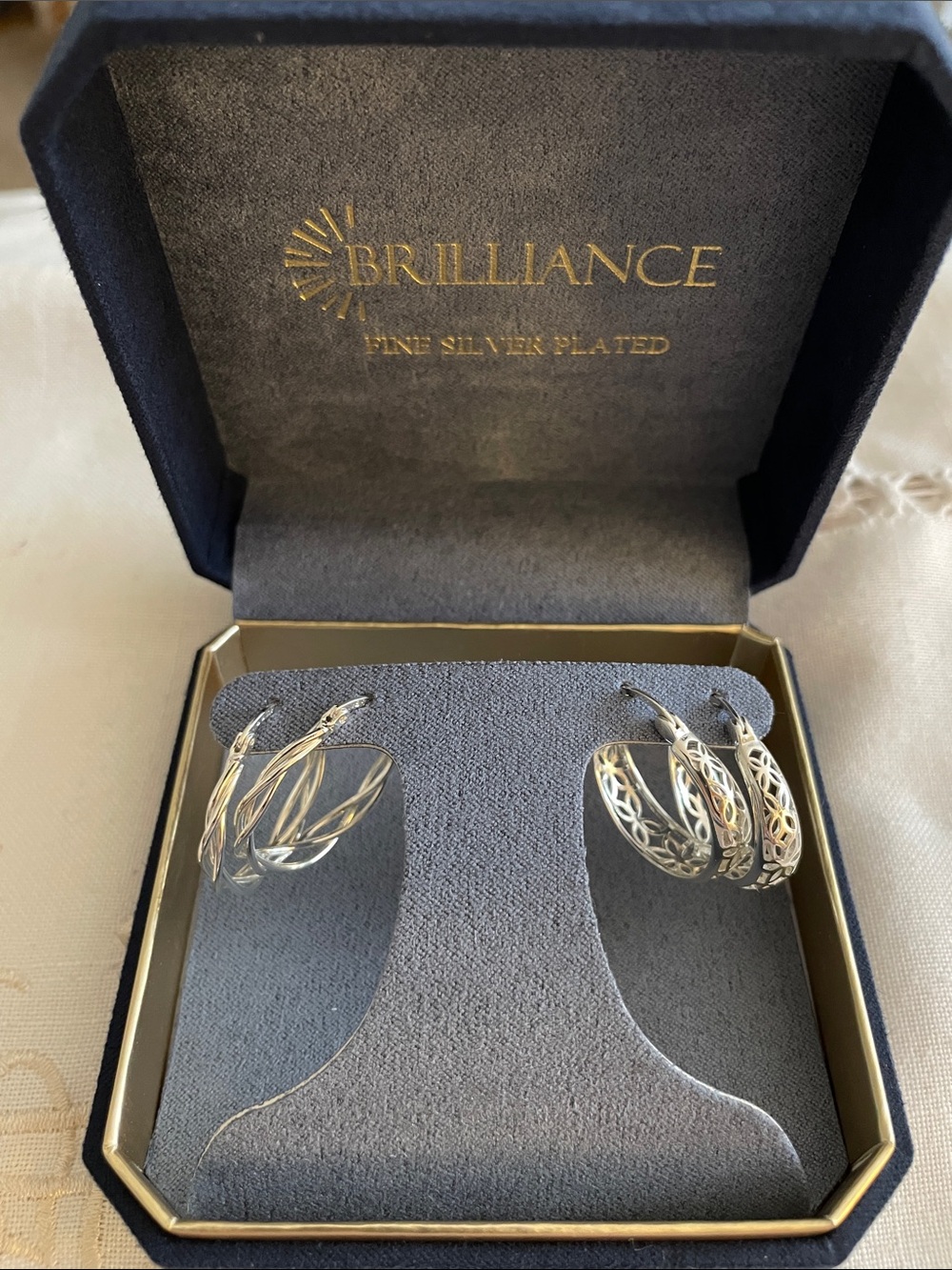 Brilliance Fine Silver Plated Hoop Earrings NIB
